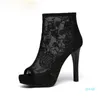 Fashion-Dress Shoes Women High Thick Black HeelsMesh Open Toe Casual Party Wedding Chunky Tennis Ladies Heels