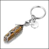 Key Rings Natural Stone Wrap Tree Of Life Hexagonal Prism Keychains Healing Rose Crystal Car Decor Keyholder For Women M Dhseller2010 Dhjpe