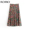 AOMO Moda Kadınlar Fransız Tarzı Çiçek Midi Etek Faldas Mujer Vintage Fermuar Ofis Bayanlar Zarif Chic MID Buzağı Etekler 1T10A 220317