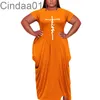 Casual Plus Size Dress Designer Women Short Sleeve Irregular Maxi Dresses Loose Woman Printed Long Sundress