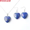 WOJIAER Silver Color Necklace Dangle Earrings Jewelry Set For Women Pendant Heart Natural Stone Wedding Party BO958