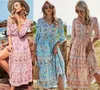 Robe longue à fleurs style bohémien pour femmes, décontractée, col en V, taille haute, demi-manches, mode imprimée, nouvelle collection printemps été 2022