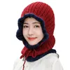 Beanies Beanie/Skull Caps Winter Women's Hooded Scarf Dual-användning förtjockning plus fleece stickad hatt fast färg tether pullover