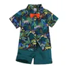 1-7 Years Toddler Baby Boy Shorts Clothing Sets Hawaiian Outfit Infant Kids Leaves Floral Printed Bow T-Shirt Top + Short Suit SUmmer M4137