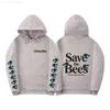 Kvinnors hoodies tröjor Europa och Amerika Save Bees Men's Hooded Pullover Street Trend Plus Velvet Long Sleeve Shirt