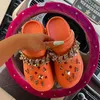 Slippare Summer Women Platform Hole Shoes Flat Anti Slip Beach Girl Plus Eva Soft Sandals Metal Decorative Chain Slides 220708