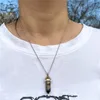 Collana con pendente a colonna esagonale in pietra naturale, catena in acciaio inossidabile, commercio all'ingrosso