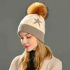 Women Real Fur Hat Big Raccoon Fur Pom Hats Hat Winter Autumn Knitted Wool Skullies Cashmere Cap Warm J220722