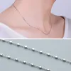 Chains Solid Silver Necklace For Women Korean Chain 1.3g Bead 925 18K White Gold Plated