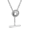 Pave Circle Logo T-bar Heart Pendant Necklace Chain For Women Men Genuine 925 Sterling Silver Fit Pandora Style Necklaces Gift Jewelry 399050C01-80