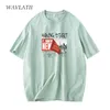 Wavlatii с коротким рукавом хлопковые футболки для женского модного печати Женские летние вершины Lady Green Pink Tees WT2138 220615