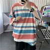 EBAIHUI Hommes T-Shirts Japonais À Manches Courtes Hit Couleur Rayé Couture Top Tees Unisexe Lâche Casual Respirant Coton O-cou T-shirt Tops M-4XL