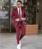 Ternos masculinos Blazers elegantes homens da Borgonha dos Blazers de Blazers para Party Prom 2 Peças Terno vermelho para homens noivo Ternos de casamento Montados com lapela masculinos 220826