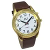 Kol saatleri alarm işlevi tarihi ve saati ile Fransızca konuşma saati beyaz kadran altın kasa taf-20wristywatches