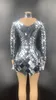 Sahne Giyim Sparkly Gümüş Pullu Kısa Elbise Kadın Doğum Günü Kutlamak Ayna Kıyafet Bar Dance Costume Prom Partisi Singer Wearstage
