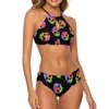 Women's Swimwear Sugar Skull Bikini Swimsuit Halloween Skulls Art High Leg Fashion Trendy Rave Two Piece Big Chest Bathing SuitWomen's Women