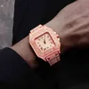 Hip Hop luxe hommes glacé CZ Baguette montre étanche Date montre-bracelet à Quartz avec montre en alliage Micropave pour hommes bijoux