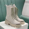 Beige Martin Boots Designers Fashion Rhinestone 5cm Tjock Soled Muffin Platform Womens Shoes Top Quality Nubuck Cowskin Leather Lace Up Round Toes Combat Boot 35-41