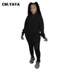 CM.Yaya Active Sweatsue Två 2piece Set för Kvinnor Vinter Fitness Outfit Fleece Pullover Hoodies + Jogger Byxor Matchande Tracksuit 220315