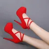 Elbise Ayakkabı Commore Striptiz Yüksek Topuk Platformda Günlük Mavi Kırmızı Kadınlar Stilettos Dans Akşam Parti Pompaları Büyüklük