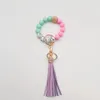 Cross-border food grade silicone beads bracelet keychain PU leather tassel pendant key ring wholesale female multi-color optional