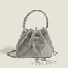 Luxury Diamonds Evening Bag Designer Crystal Mesh Bucket Handbags Rhinestones Chains Shoulder Crossbody Bags Small Party Purses 220614