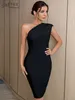 Adyce Summer Black One Shoulder Bandage Dress Women Sexig ärmlös BodyCon Club Celebrity Evening Party Dress Vestidos 220509