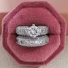 Choucong Anillos de boda Joyería vintage Plata de ley 925 Corte redondo Topacio blanco CZ Diamante Piedras preciosas Fiesta de la eternidad Mujeres Promesa Nupcial Pareja Anillo Conjunto Regalo