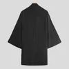 Mäns casual skjortor män svart cardigan skjortor casual öppen sömmar utkläder man dike långärmade långa rockar mode japansk stil yukata toppar 230206