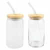 12oz 16oz Sublimation Clear Glass Tumbler 12oz Frosted Cola Can Bamboo Lid Cocktail Cuct Cup Cup