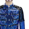 Royal Blue Sequin Embellished Military Blazer Jacket Men Stage Party Prom Mens Tuxedo Suit Jacket Singer Show DJ Costume Homme 220812
