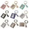 PU Leather Favor Bracelet Wallet Keychain Tassels Bangle Key Ring Holder Card Bag Silicone Beaded Wristlet Keychains Handbag FY GC