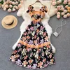 Lente Zomer Print Bloemen Vintage Jurk Vrouwen Mouwloze Spaghetti Backless Lange Jurk Elegante Avondfeest Gewaad Jurken 2022