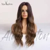 Wig female black brown gradually changing color long curl wig middle sub micro natural lady 220527