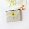 Square Cute Yellow Floral Portable Zipper Coin Purse Small Fresh Girls Student Small Bag Sanitary Napkin Storage Bags