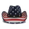 Kvinnliga män halm cowboy hatt för västra sombrero hombre cowboy mössor med USA flaggstorlek 58 cm FS3767 C0621x02