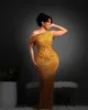 2022 Plus Size Arabisch Aso Ebi Gold Meerjungfrau Luxuriöse Ballkleider Spitze Perlen Abend Formale Party Zweiter Empfang Geburtstag Verlobungskleider Kleid ZJ660