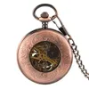 Pocket Watches Retro Red Copper Mechanical Watch Openwork Roman Numeral Gear Case Pendant Manual Unisex Clock Thun22