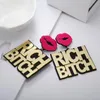 Ciondola Lampadario FishSheep Acrilico Oversize Oro RICH BITCH Lettera Grandi orecchini pendenti per le donne HipHop Sexy Red Lip Drop Gioielli GiftD