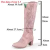 Brand Embroidery Mid Calf Boots Women Pink Cowboy Cowgirls Casual Western Chunky Pointed Toe Shoes Woman Wholesale 220813 GAI GAI GAI