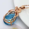 Lockets 14K Rose Gold Color Sapphire Stone Pendant Women Pure Natural Blue Gemstone Halsbandsmycken