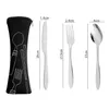 Knife Fork Spoon Set Cutlery-Set Tableware Dinner Lunch Sets Bags Print Carving Stainless Steel Cutlery School Picnic Camping Eating Tool SN4362