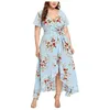 Robe longue d'été pour femmes, grande taille, 5XL, courbe, col en V, manches courtes, imprimé Floral, volants, style Boho, plage, 2022