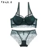 Top Sexy Underwear Set Cotton Push-Up Bra And Panty Sets 3/4 Cup Brand Green Lace Lingerie Set Women Deep V Brassiere Black 220513