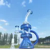 10 Inches Hookah Glass Bong Twin Chambers Blue Dabber Rig Recycler Pipes Water Bongs Smoke Pipe 14mm Female Joint