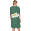 女性のドレス美しいデイジー3DプリントVneck女性ドレスのためのルーズカジュアル半袖シフトドレスグリーンドレス220616
