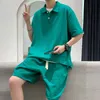ملابس الرجال الصيفية النسخة الكورية فضفاضة القميص القصيرة القميص بدلة قميص البولو وسيم شورت غير رسمي مجموعة الملابس الرجال 220504