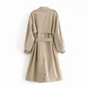Dames 2022 mode met riem met dubbele borsten trenchcoat vintage zakken met lange mouwen vrouwelijke bovenkleding chic overjas l220725