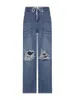 WeeKeek vintage gescheurde jeans streetwear cutout rechte laag stijgende baggy mom jeans y2k esthetische hiphop lading broek basisbroek 220815