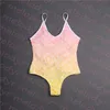 Maillot de bain une pièce multicolore pour femme rembourré dos nu Bikini Designer serré maillot de bain lettre imprimée